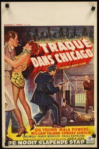 2f242 CITY THAT NEVER SLEEPS Belgian '53 cool art of sexy dancer in peril & gunfight in Chicago!