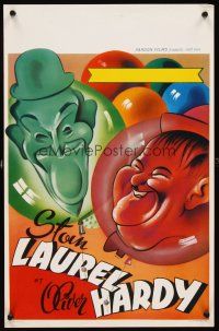 2f265 LAUREL & HARDY Belgian '50s cool art of Stan & Oliver as balloons!