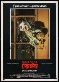 2f277 NIGHT OF THE CREEPS Belgian '86 cool monster hand artwork, if you scream you're dead!