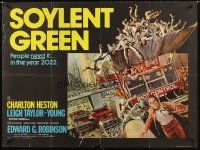 2f765 SOYLENT GREEN British quad '73 art of Charlton Heston escaping riot control by John Solie!