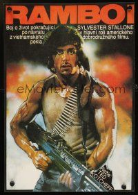 2f436 FIRST BLOOD Czech 11x16 '84 artwork of Sylvester Stallone as John Rambo by Jan Weber!