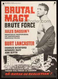 2f566 BRUTE FORCE Danish '72 tough smoking Burt Lancaster, cool prison riot artwork!