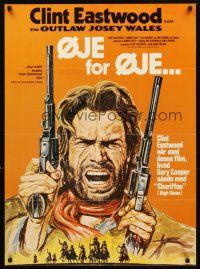 2f608 OUTLAW JOSEY WALES Danish '76 Clint Eastwood is an army of one, cool two-gun art!