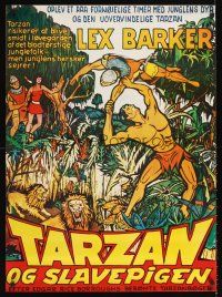 2f634 TARZAN & THE SLAVE GIRL Danish R70s art of Lex Barker fighting off lions w/man's body!