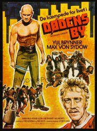 2f644 ULTIMATE WARRIOR Danish '75 cool art of bald & barechested Yul Brynner, a film of the future!