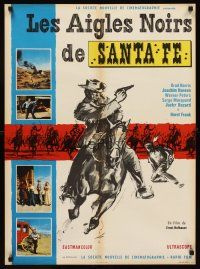 2f497 BLACK EAGLE OF SANTA FE French 23x32 '65 cool artwork of cowboy on horseback by Hoff!
