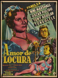2f073 AMOR DE LOCURA Mexican poster '53 art of Nini Marshall, Pulido, Aguilar & Tongolele by Francisco Diaz Moffitt!