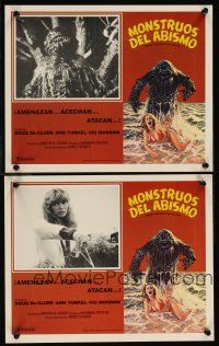 2f083 HUMANOIDS FROM THE DEEP 2 Mexican LCs '80 sexy border art of monster & sexy girl on beach!