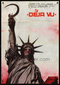 2f099 DEJA VU Polish commercial poster '88 cool Pagowski art of Lady Liberty w/sickle!