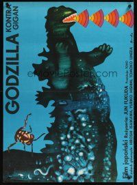 2f102 GODZILLA ON MONSTER ISLAND Polish 27x38 '77 cool different Socha art of giant lizard!