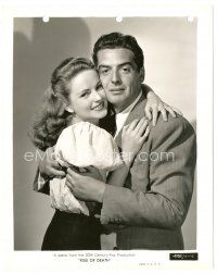 2g489 KISS OF DEATH 8x10 key book still '47 close up of Victor Mature with pretty Coleen Gray!