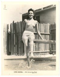 2g504 LINDA DARNELL candid 8x10 still '40s full-length in sexy swimsuit sitting on diving board!
