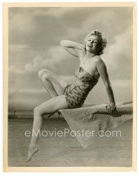 2g004 MARILYN MONROE 8x10 still '50s sexy c/u sitting on edge of diving board with hand to head!