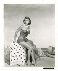 2g763 TERRY MOORE 8x10 still '50s full-length smiling portrait in sexy swimsuit sitting on rock!