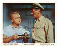 2g046 MISTER ROBERTS color 8x10 still #4 '55 James Cagney showing Henry Fonda the hat he'll wear!