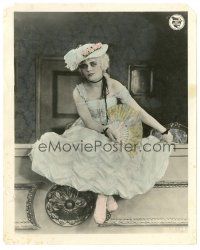 2g050 POLA NEGRI color 8x10 still '10s great seated portrait in cool dress & holding fan!