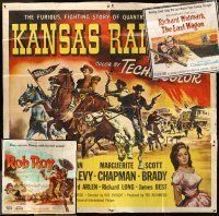 2h165 LOT OF 3 FOLDED KRAFTBACKED SIX-SHEETS '50 - '56 Kansas Raiders, Last Wagon, Rob Roy