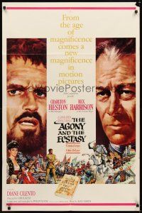 2j024 AGONY & THE ECSTASY 1sh '65 great art of Charlton Heston & Rex Harrison, Carol Reed!
