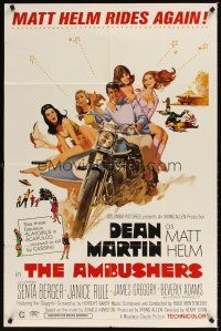 2j040 AMBUSHERS 1sh '67 art of Dean Martin as Matt Helm with sexy Slaygirls on motorcycle!