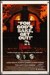 2j048 AMITYVILLE HORROR 1sh '79 great image of haunted house, for God's sake get out!