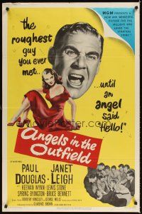 2j053 ANGELS IN THE OUTFIELD 1sh '51 artwork of Paul Douglas & sexy Janet Leigh, baseball!