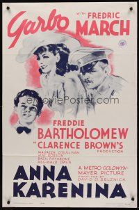 2j057 ANNA KARENINA 1sh R62 art of beautiful Greta Garbo, Fredric March, Freddie Bartholomew!