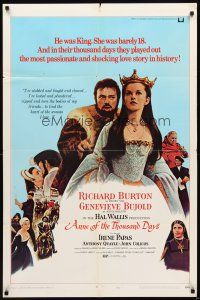 2j058 ANNE OF THE THOUSAND DAYS style D 1sh '70 c/u of King Richard Burton & Genevieve Bujold!