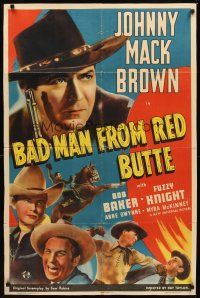 2j086 BAD MAN FROM RED BUTTE 1sh '40 cool artwork image of cowboy Johnny Mack Brown!