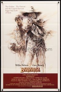 2j093 BARBAROSA 1sh '82 great art of Gary Busey & Willie Nelson with smoking gun!