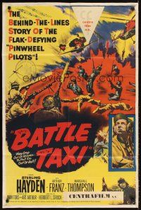 2j096 BATTLE TAXI 1sh '55 Sterling Hayden, Arthur Franz, fiery helicopter action art!