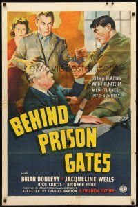 2j102 BEHIND PRISON GATES 1sh '39 Brian Donlevy, Jacqueline Wells, cool art from crime thriller!