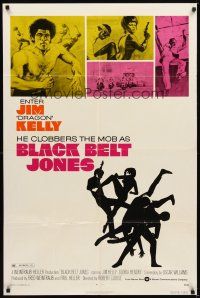 2j118 BLACK BELT JONES 1sh '74 Jim Dragon Kelly, Scatman Crothers, cool kung fu silhouette art!