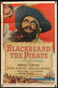 2j125 BLACKBEARD THE PIRATE 1sh '52 great close-up art of Robert Newton in the title role!