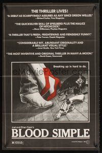 2j129 BLOOD SIMPLE 1sh '85 Joel & Ethan Coen, Frances McDormand, cool film noir gun image!