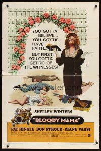 2j130 BLOODY MAMA int'l 1sh '70 Roger Corman, AIP, crazy Shelley Winters w/Bible and tommy gun!