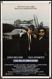 2j133 BLUES BROTHERS 1sh '80 great artwork of John Belushi & Dan Aykroyd singing & dancing!