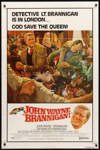 2j147 BRANNIGAN 1sh '75 Douglas Hickox, great art of fighting John Wayne in England!