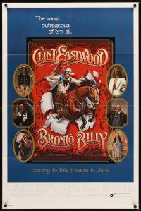 2j152 BRONCO BILLY advance 1sh '80 art of Clint Eastwood on horseback by Gerard Huerta!