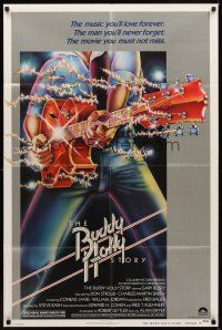 2j155 BUDDY HOLLY STORY style B 1sh '78 Gary Busey, art of electrified guitar, rock 'n' roll!