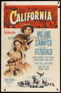 2j169 CALIFORNIA 1sh R58 Ray Milland, Barbara Stanwyck, Barry Fitzgerald!