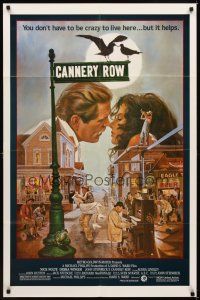 2j171 CANNERY ROW 1sh '82 cool art of Nick Nolte about to kiss Debra Winger by John Solie!