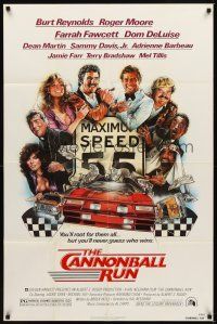 2j172 CANNONBALL RUN 1sh '81 Burt Reynolds, Farrah Fawcett, Drew Struzan car racing art!