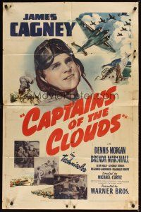 2j174 CAPTAINS OF THE CLOUDS 1sh '42 pilot James Cagney, cool art of World War II planes!