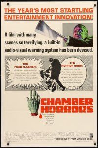 2j195 CHAMBER OF HORRORS 1sh '66 wild image of man with butcher knife hand, the fear flasher!