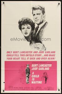 2j204 CHILD IS WAITING 1sh '63 Howard Terpning art of Burt Lancaster & Judy Garland!
