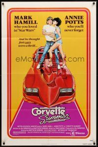 2j236 CORVETTE SUMMER style B 1sh '78 art of Mark Hamill & sexy Annie Potts on custom Corvette!