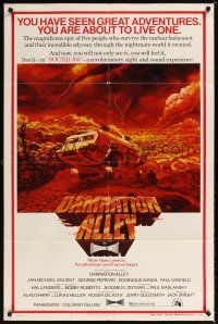 2j255 DAMNATION ALLEY teaser 1sh '77 art of cool futuristic vehicle by Paul Lehr!