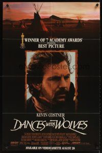 2j256 DANCES WITH WOLVES 2-sided video 1sh '90 Kevin Costner, Native American Indians!