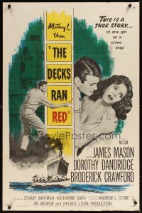 2j275 DECKS RAN RED 1sh '58 James Mason, Dorothy Dandridge, one girl on a crime ship!