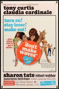 2j303 DON'T MAKE WAVES 1sh '67 Tony Curtis with super sexy Sharon Tate & Claudia Cardinale!